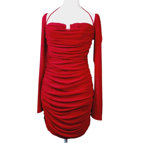 Hello Molly Dresses & Skirts - Hello Molly, Ruched, Dark Red, Long Sleeve, Special Occasion Dress, Size 8.
